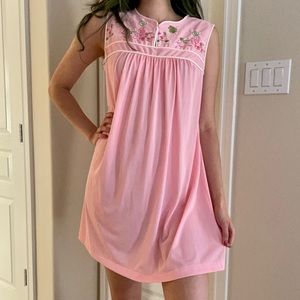 SOLD Vintage Deadstock 1960’s Light Pink Babydoll Nightgown with Green White Mod